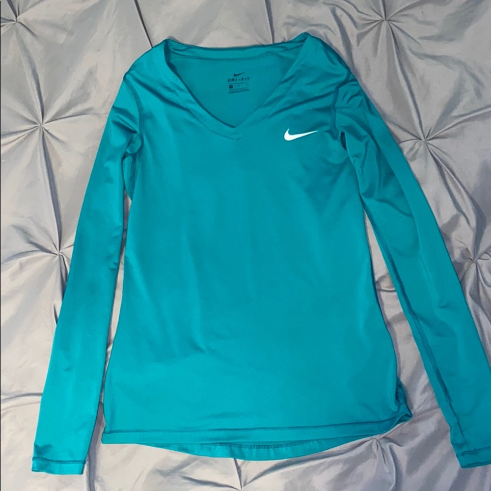 Teal Nike Dri-Fit Long-Sleeve V-Neck Shirt
